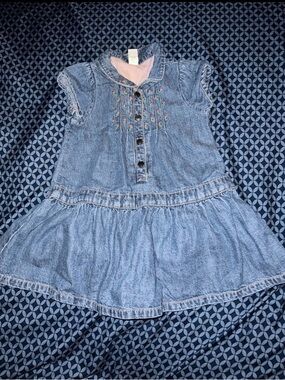 GAP Light Blue Denim Dress with Pink Lining and Floral Stitching